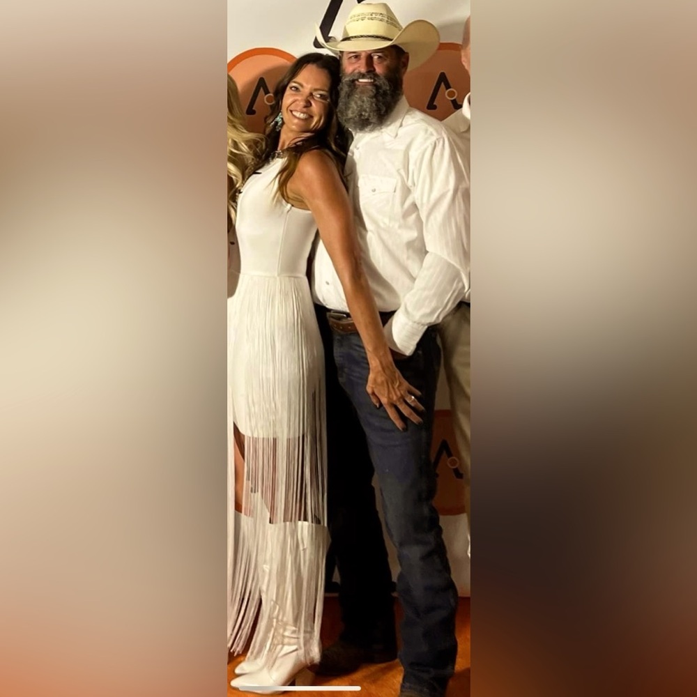 White body-con fringe dress size 10